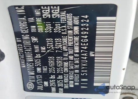 2014 Kia Sorento Ex z USA, uszkodzony, nr VIN 5XYKU4A74EG492324